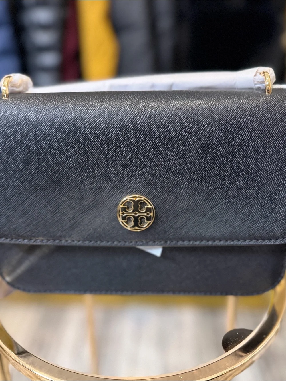 New!!! Tory Burch Black Leather Crossbody with Gold Logo Accent